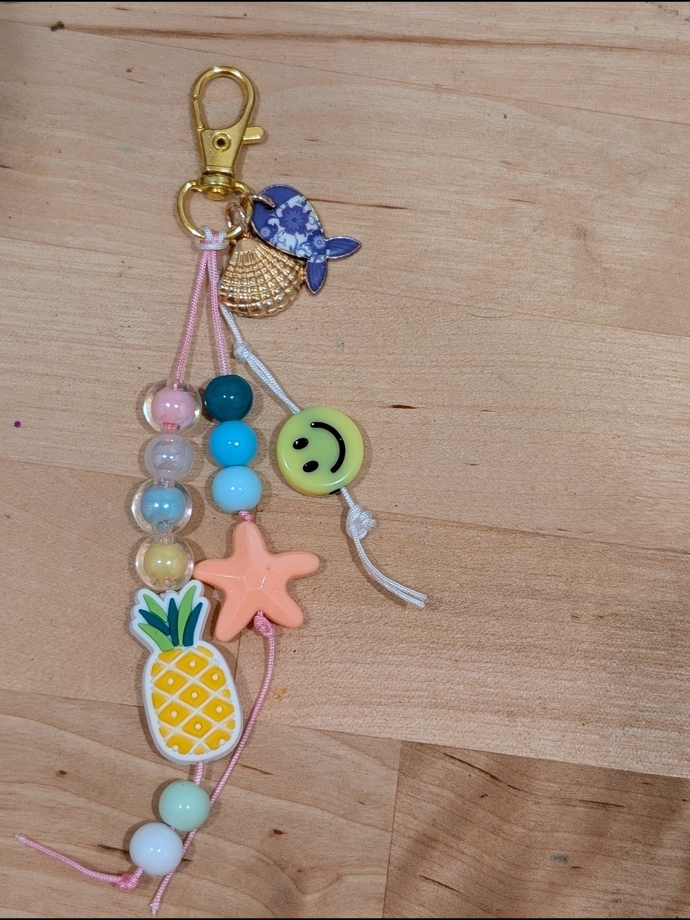 Pineapple Starfish Beaded Keychain Charm Pink Yellow Blue